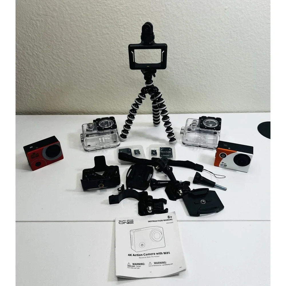 2 Action Cameras 4K Wifi Cameras 1 HD 4k + Many Accessories Bundle 2Cases Tripod